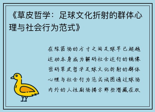 《草皮哲学：足球文化折射的群体心理与社会行为范式》