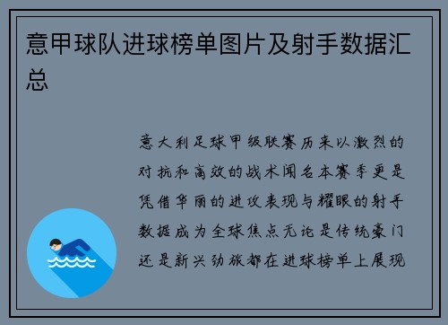 意甲球队进球榜单图片及射手数据汇总